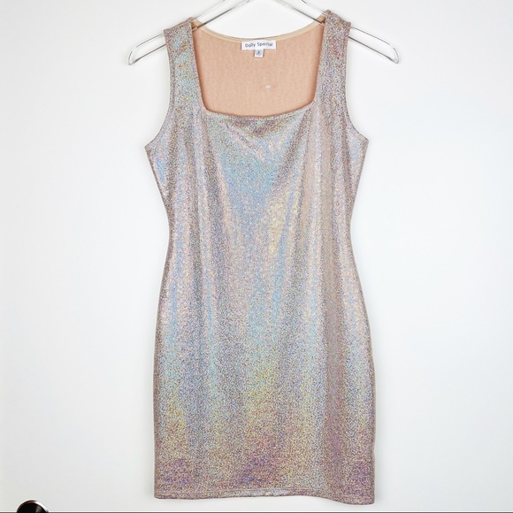 💜 🆕 Sexy Dress Mini Hologram Bodycon Square Neck - Picture 4 of 6